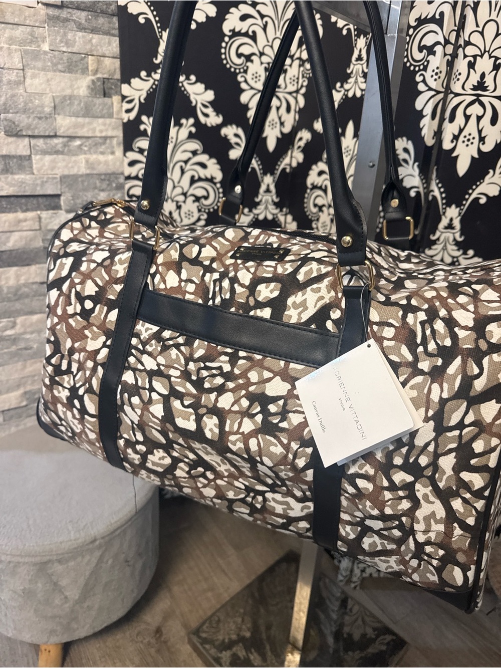 Weekend Duffel Bag - Black & Brown Pattern Adrianne Vittadini travel bag